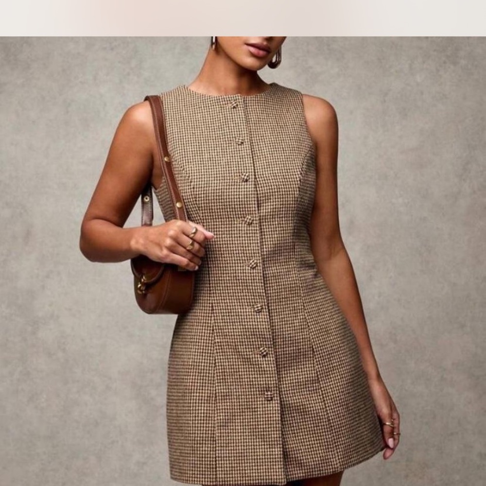 SHEIN Brown Buttoned Sheath Mini Dress